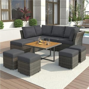 Outdoor Patio Furniture Set Grey 10-Piece Plastic Outdoor Sectional Set with Grey Cushions