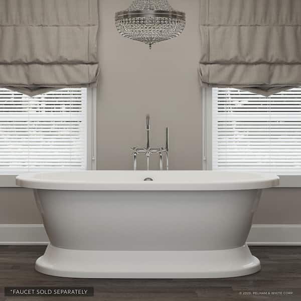 PELHAM & WHITE Crestmont 67 in. Acrylic Freestanding Pedestal Bathtub in White, Drain in Polished Chrome