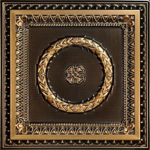 Laurel Wreath Antique Gold 2 ft. x 2 ft. PVC Glue-up or Lay-in Faux Tin Ceiling Tile (40 sq. ft./case)