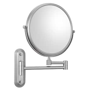 8 in. W x 8 in. H Small Round Magnifying Telescopic Two-Sided 1X/3X Brass Wall-Mounted Bathroom Makeup Mirror in Nickel