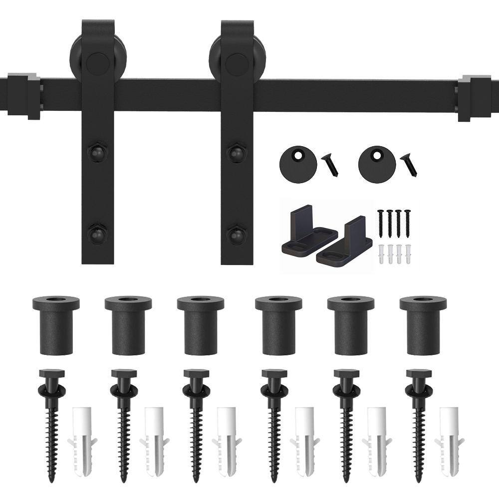 Standard Matte Black Steel Single Barn Door Hardware Kit
