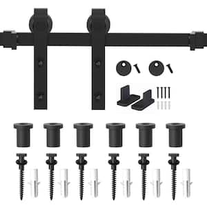 7.5 ft./90 in. Frosted Black Sliding Barn Door Hardware Track Kit for Single with Non-Routed Floor Guide