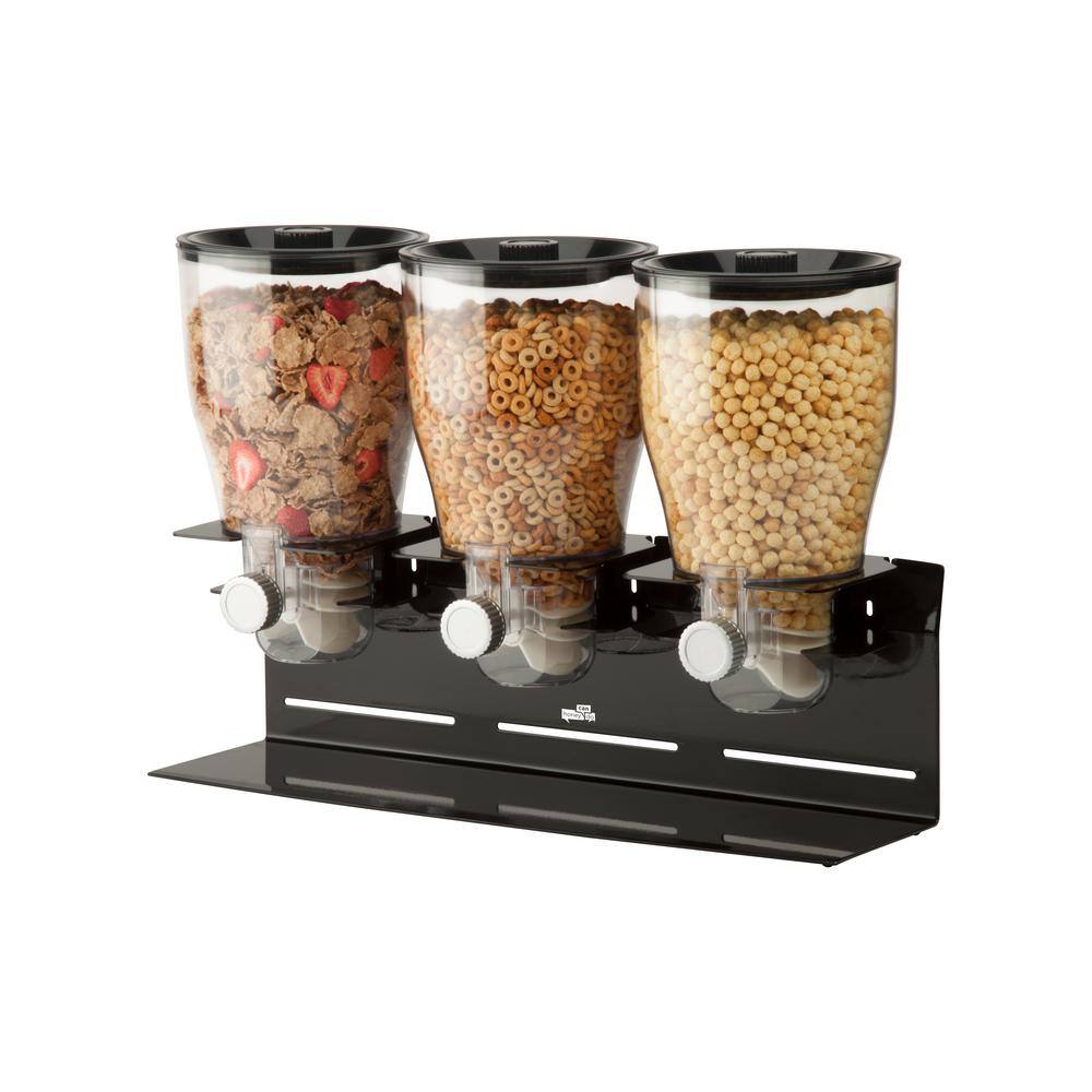 Black and Clear Triple Canister Dry Food Dispenser