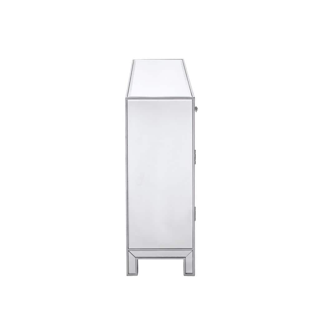 Contemporary 2-Drawer Antique Silver Mirror Nightstand with Crystal Knobs - 38x12x32