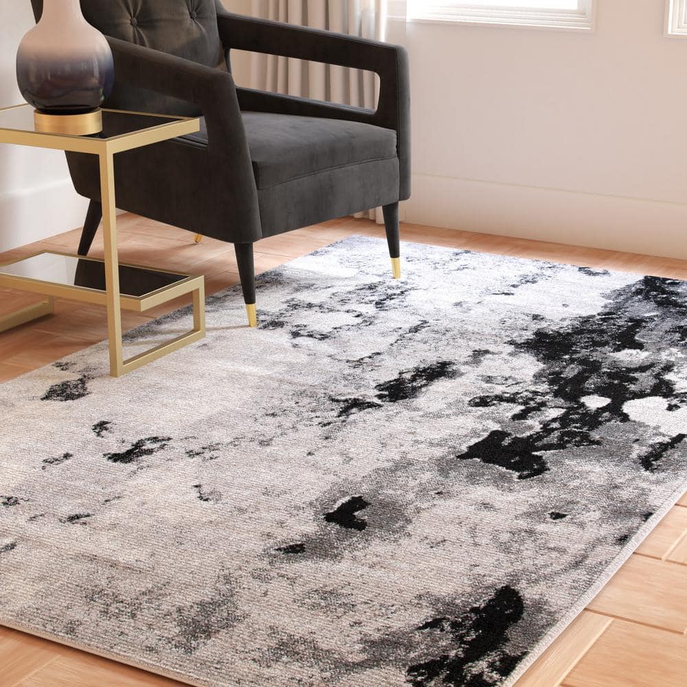 8' x 8' Grey and Black Abstract Synthetic Area Rug