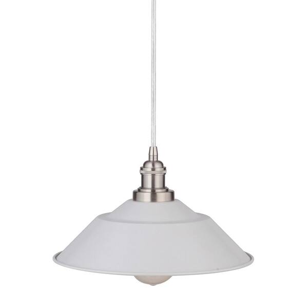 Worth Home Products Instant Pendant 1-Light Recessed Light Conversion Kit Brushed Nickel and White Shade