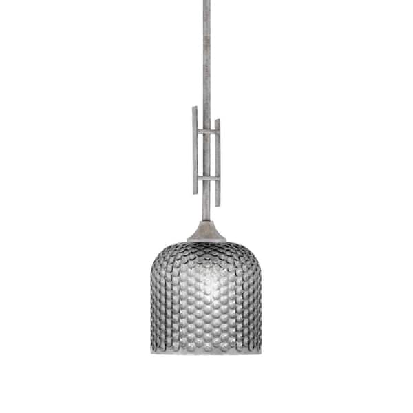 Unbranded Ontario 60-Watt, 1-Light Aged Silver Stem Hung Mini Pendant Light with Smoke Textured Glass Shade and No Bulb Included