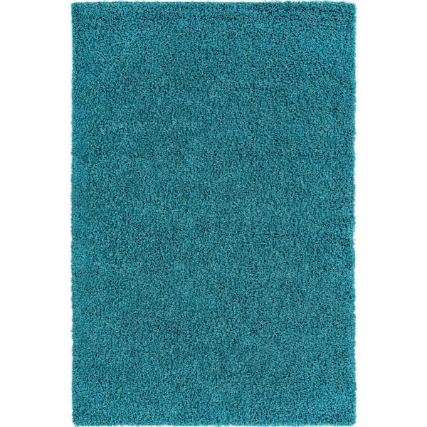 Unique Loom Solid Shag Deep Aqua Blue 6' 1 x 9' 0 Area Rug