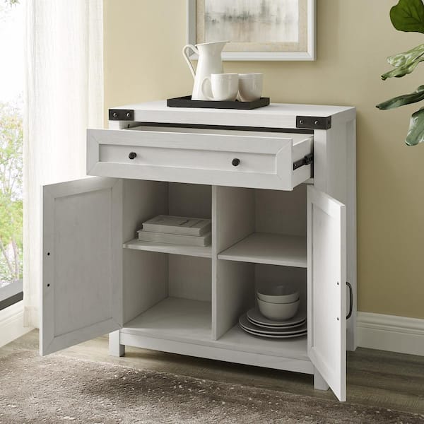 Barnwood Collection 30 in. Brushed White Accent Cabinet with Barn Doors