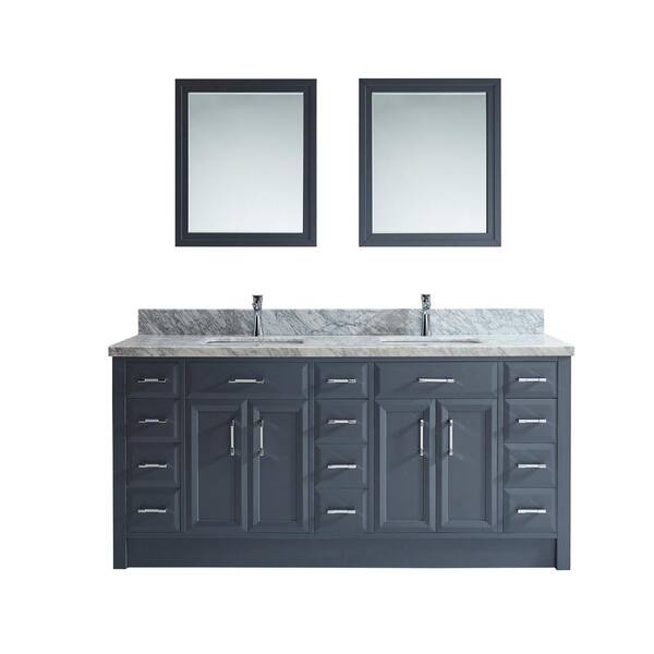 Studio Bathe Calais 75 in. W x 22 in. D Vanity in Pepper Gray with Marble Vanity Top in Gray with White Basin and Mirror