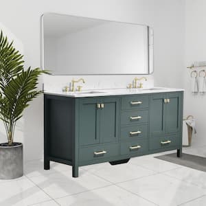 Bath Mist 72 in. W. Double Sink Freestanding Bath Vanity in Green with White Engineered Top