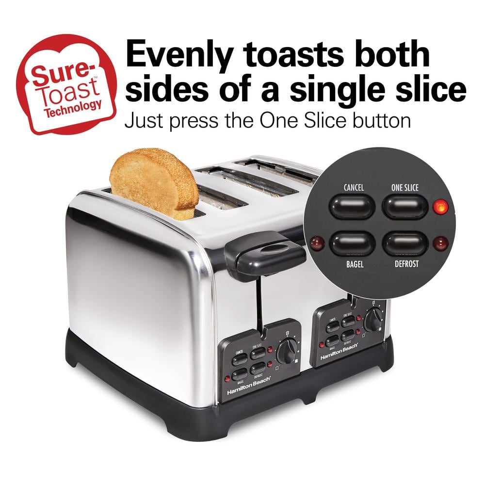 Stainless Steel 4-Slice Toaster with Wide Slots and Crumb Tray