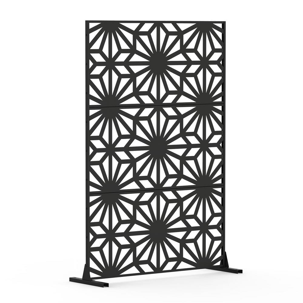 5.9 ft. H x 4 ft. W Outdoor Privacy Screen Wall in Black Decorative Metal Freestanding Garden Fence for Patio, Backyard -  Zeus & Ruta, HG-780