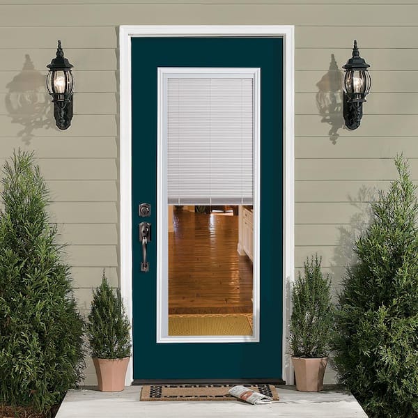 32 in. x 80 in. Full Lite Mini Blind Right-Hand Inswing Painted Steel Prehung Front Exterior Door No Brickmold