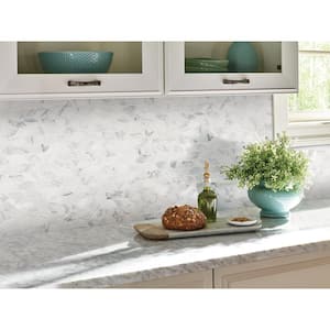 Calacatta Blanco 4 in. x 4 in. x 10mm Polished Marble Mesh-Mounted Mosaic Tile - 4 in. x 4 in. Tile Sample
