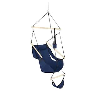 4 ft. Hanging Sky Hammock Chair with Fuller Pillow and Drink Holder Beech Wood Indoor/Outdoor Patio Yard 250LBS in Blue