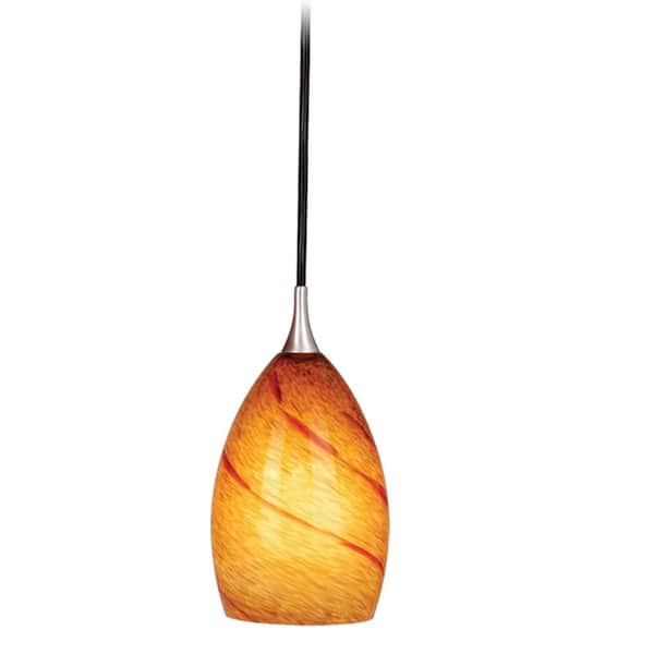 VAXCEL Milano 1-Light Satin Nickel Mini Pendant Ceiling Light Amber Red Glass