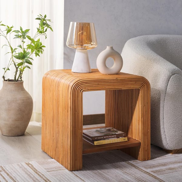 SAFAVIEH Dellabryn 22 in. Natural Square Wood End Table