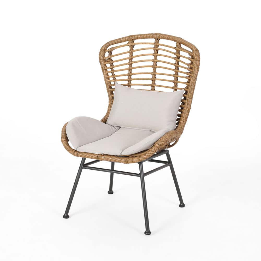 Brown Metal Outdoor Lounge Chair with Beige Cushion