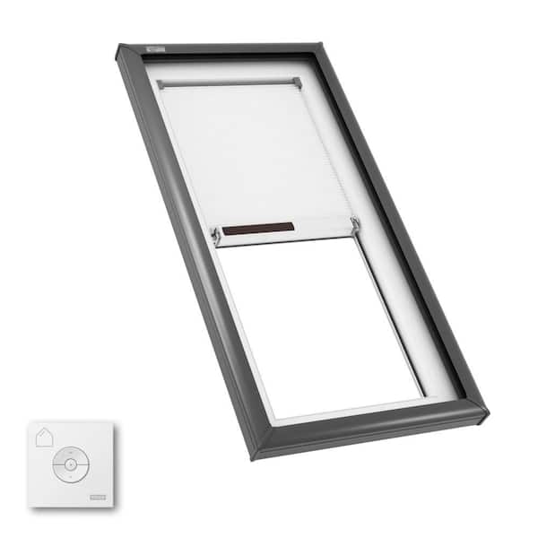 22-1/2 in. x 46-1/2 in. Fixed Curb Mount Skylight with Tempered Low-E3 Glass, White Solar Powered Room Darkening Shade