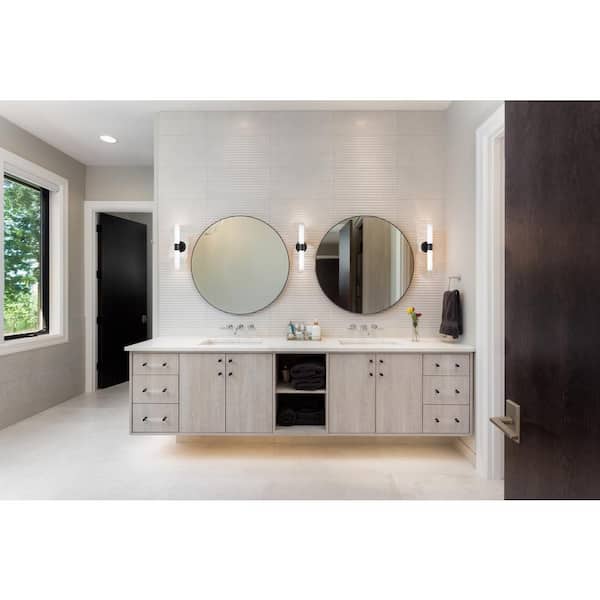 Saber 5 in. 2-Light Black Vanity Light with Cased Etched Opal Glass Shade