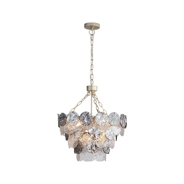 Cascada 480-Watt 8 Light Aegean Silver Statement Pendant Light with Smoke Plated Glass Shade, No Bulbs Included