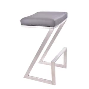 Atlantis 30 in. Backless Bar Stool in Brushed Stainless Steel with Grey Pu upholstery