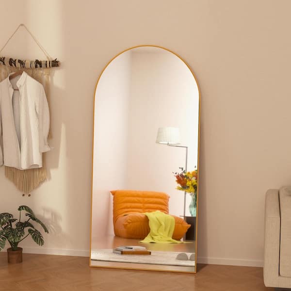 GOGEXX 22 in. W x 65 in. H Oversized Arched Full Length Mirror Wood Framed Gold Wall Mounted/Standing Mirror Floor Mirror