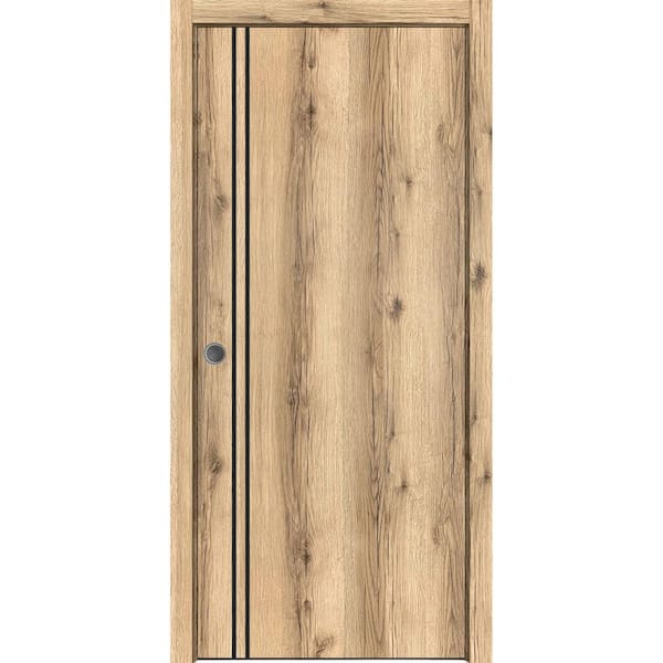 Sartodoors 32 in. x 80 in. 1 Panel Oak Finished Solid Wood with Honeycomb Sliding Door with Hardware
