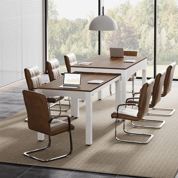 BYBLIGHT Capen Large 94.5 in. Rectangle Brown and White Wood Conference Table Meeting Executive Desk for Home Office
