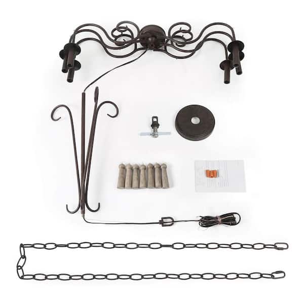 LNC Traditional 6-Light Antique Bronze Classic Candlestick Chandelier Farmhouse Ceiling Lamp with Wood Bead Drops Accents