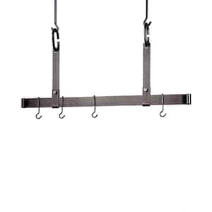 Handcrafted 48 in. Adjustable Ceiling Bar with 12 Hooks Hammered Steel