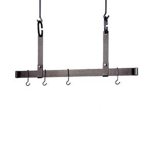 Handcrafted 54 in. Adjustable Ceiling Bar with 12 Hooks Hammered Steel