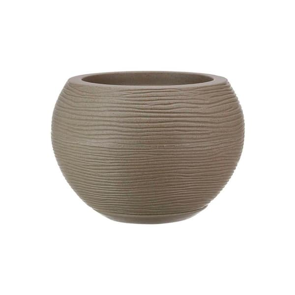 FLORIDIS Florence Small Beige Stone Effect Plastic Resin Indoor and Outdoor Planter Bowl
