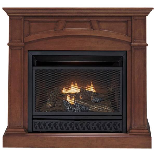 Emberglow 43 in. Convertible Vent-Free Dual Fuel Gas Fireplace in Cherry