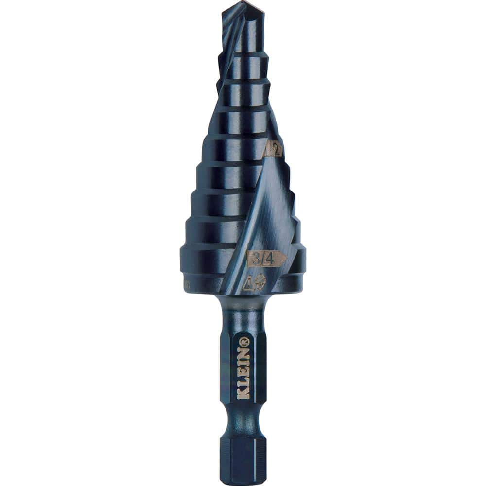 Klein Tools Step Drill Bit, Quick Release, Spiral Flute, 1/4 to 3/4 in