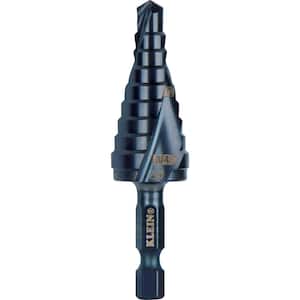Step Drill Bit, Quick Release, Spiral Flute, 1/4 to 3/4 in.