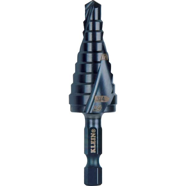 Klein Tools Step Drill Bit, Quick Release, Spiral Flute, 1/4 to 3/4 in