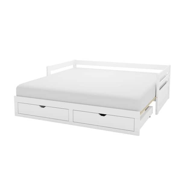 Alaterre Furniture Jasper White Twin To, Queen Size Daybed With Storage Drawers