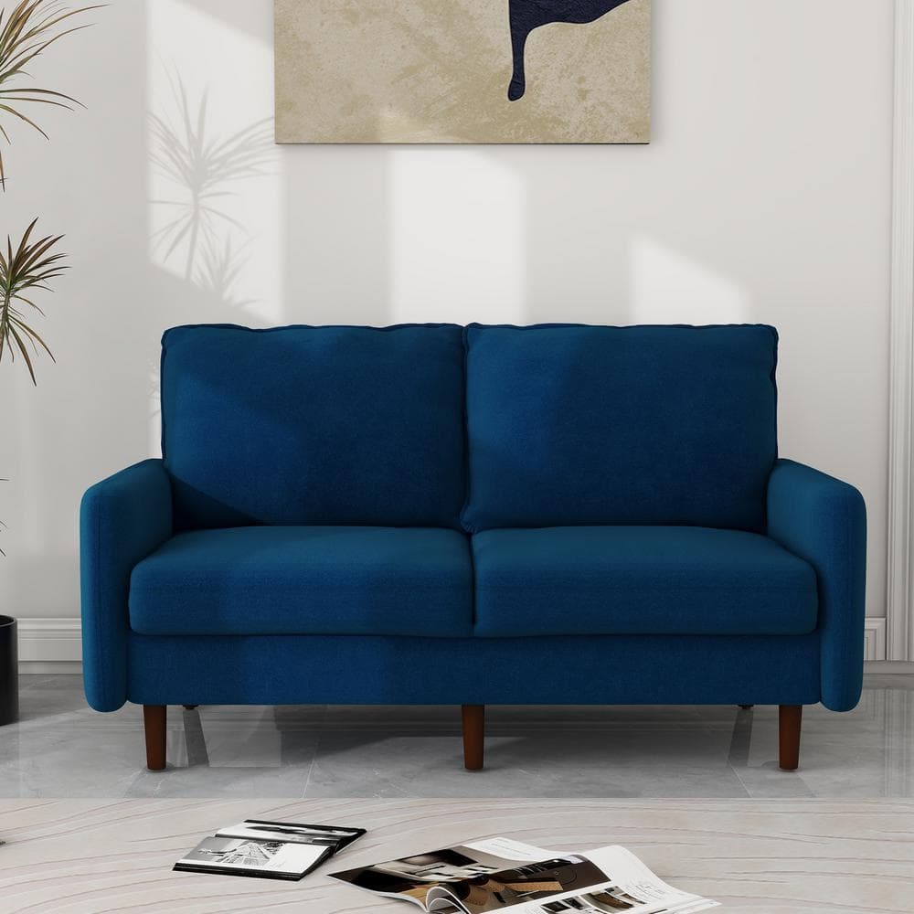 Uixe 56.90 in. Navy Blue Velvet Upholstered 2-Seater Loveseat Sofa with ...