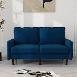 56.90 in. Navy Blue Velvet Upholstered 2-Seater Loveseat Sofa with Wood Legs