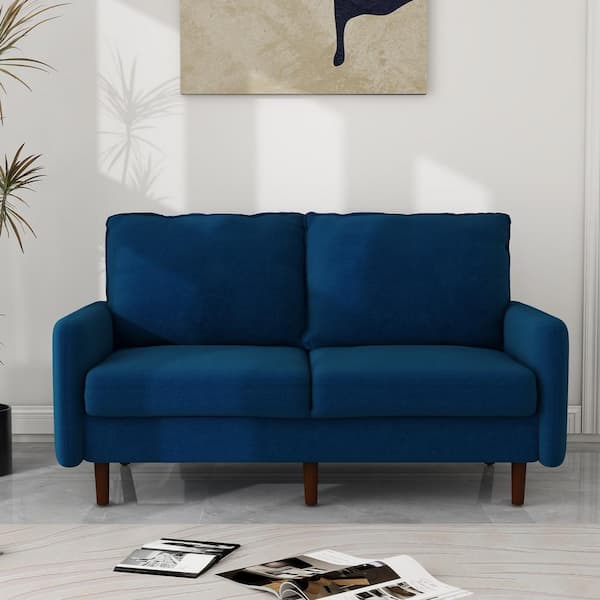 Uixe 56.90 in. Navy Blue Velvet Upholstered 2-Seater Loveseat Sofa with Wood Legs