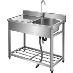 20.1 in. D x 39.4 in. W x 33.5 in. H Freestanding Stainless Steel Laundry/Utility Sink with Hot and Cold Faucet