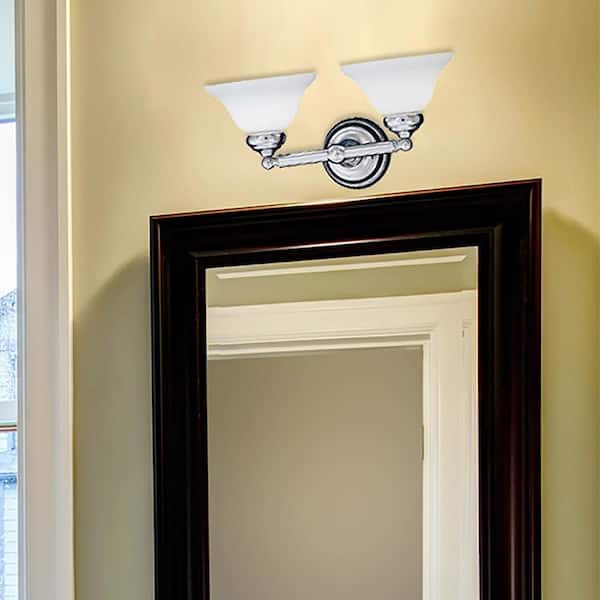 Designers Fountain Opal Essense 17.5 in. 2-Light Chrome Classic Vanity Light with Satin Opal Glass Shades
