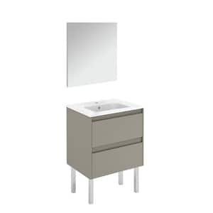 Ambra 23.9 in. W x 18.1 in. D x 32.9 in. H Single Sink Bath Vanity in Matte Sand with White Ceramic Top and Mirror