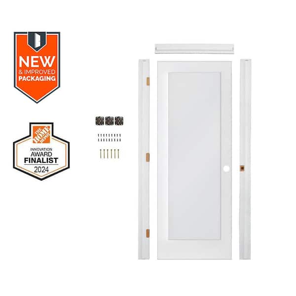 Krosswood Doors Assembly Required 30 in. x 80 in. 1-Lite Left-Hand Frosted Glass MDF Primed Single Interior Door Kit w/Separate Jamb