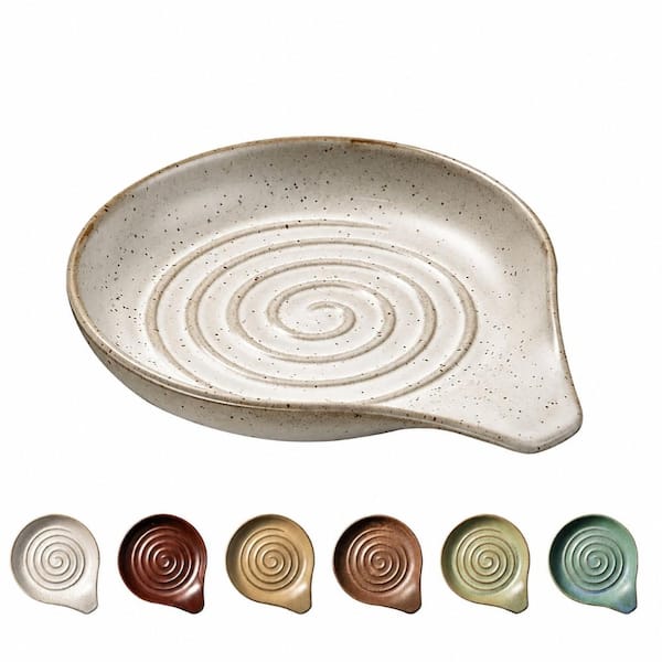Stoneware Spoon Rest with Reactive Glaze Modern Farmhouse Style Large Multi Utensil Drip Tray 6