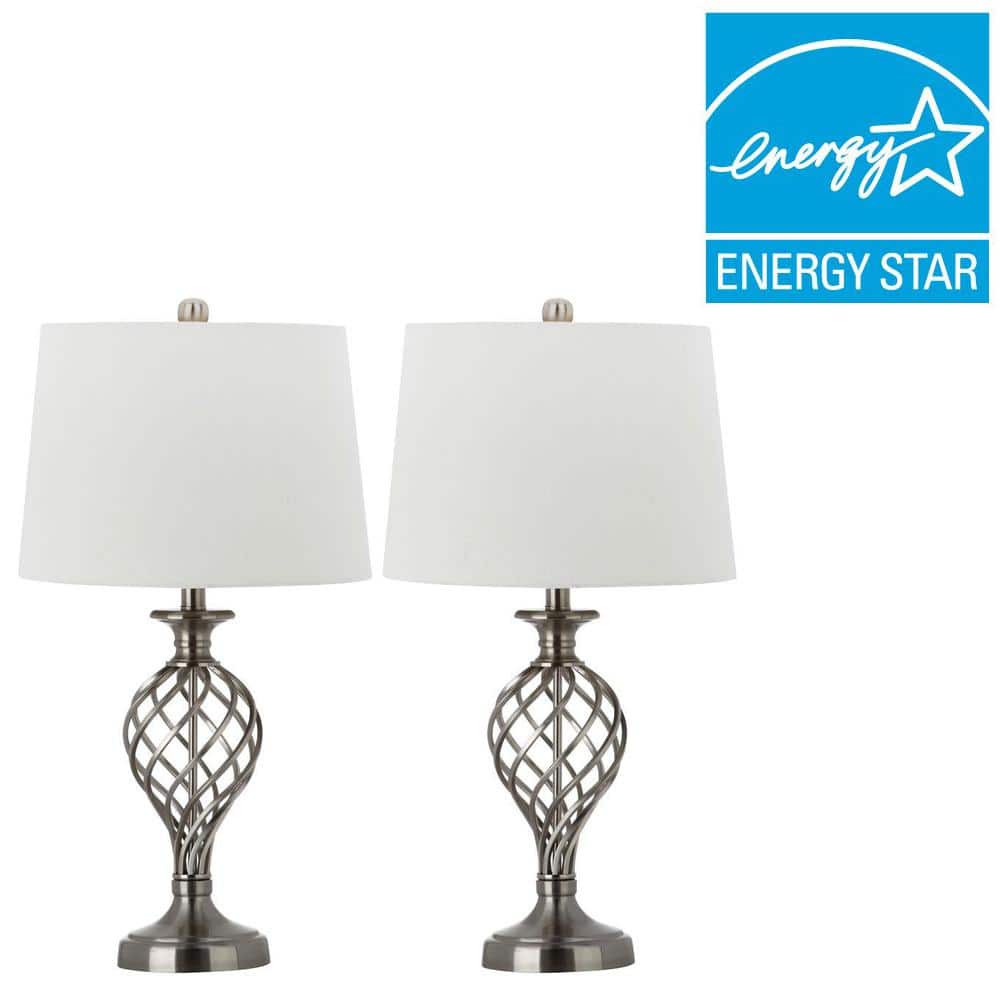 Aristocratic Silver Lattice Urn Table Lamp Set, Nickel Finish