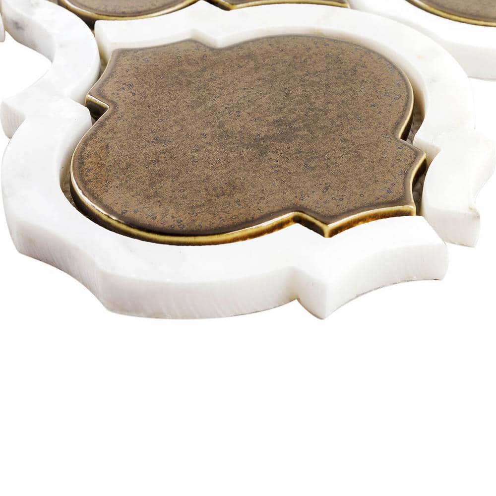 Metallic Copper and White Ceramic Arabesque Mosaic Tile Sheet