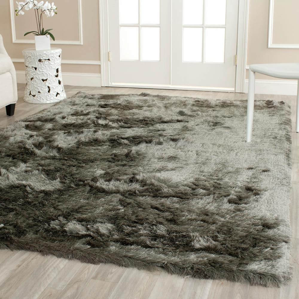 Titanium Round Handmade Tufted Shag Area Rug